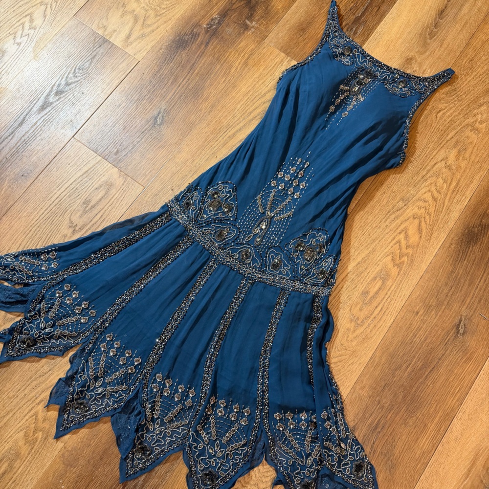 Vintage Y2K 100% Silk Beaded Dress Vintage Beaded Dress Silk Sue Wong Dress - Picture 3 of 16